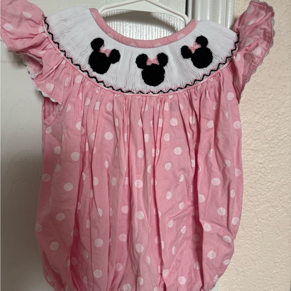 Pink Polka Dot Baby Bubble Romper with Mouse Design